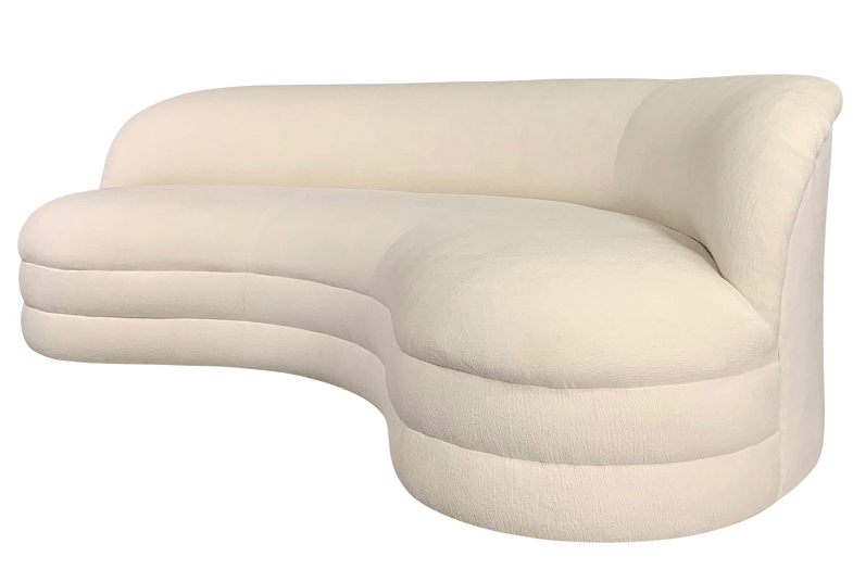 White curved sofa in velvet fabric 