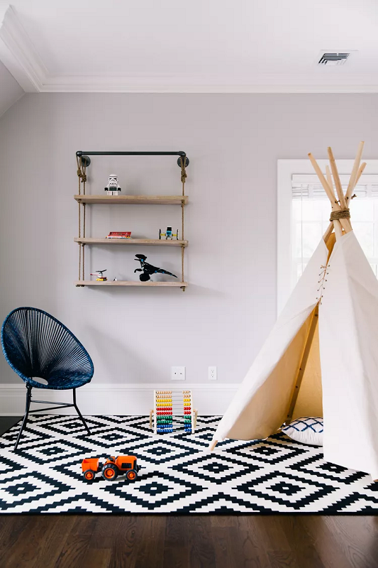 A-Checklist-for-Decorating-a-Children's-Room-black-white-area-rug