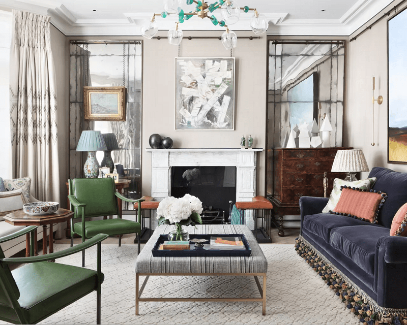 Decorating-a-Living-Room-with-a-neutral-color-palette-and-green-arm-chairs