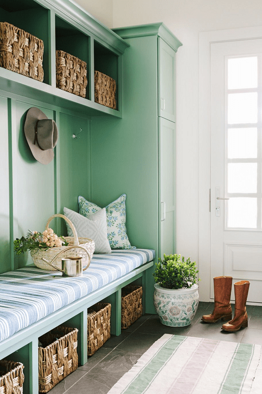 7-Essentials-for-a-Stylish-and-Functional-Entryway-Green-wall-foyer-with-storage-bench